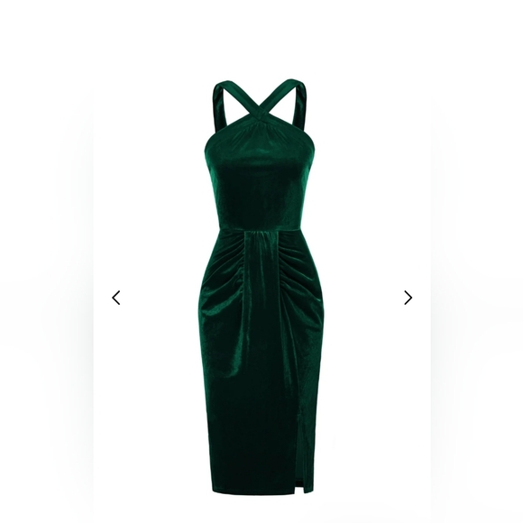 velvet green bodycon dress Moss Babe High Neck Bodycon Dress